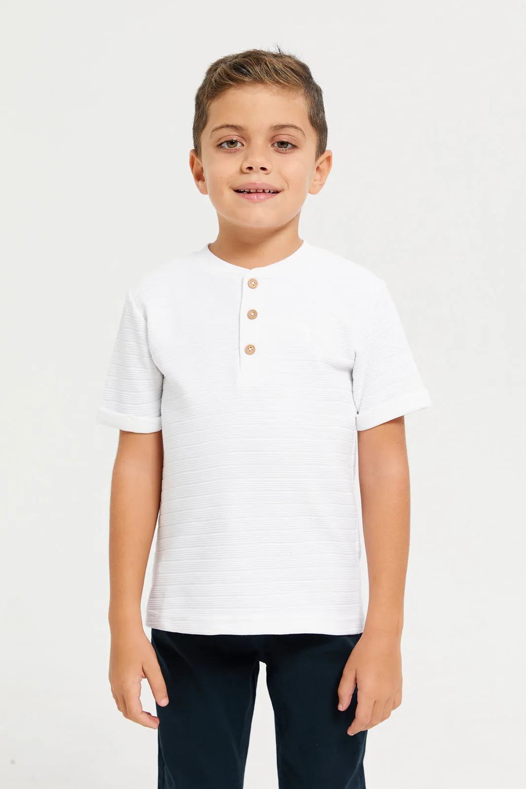 Junior Boys White Jaquard Tshirt