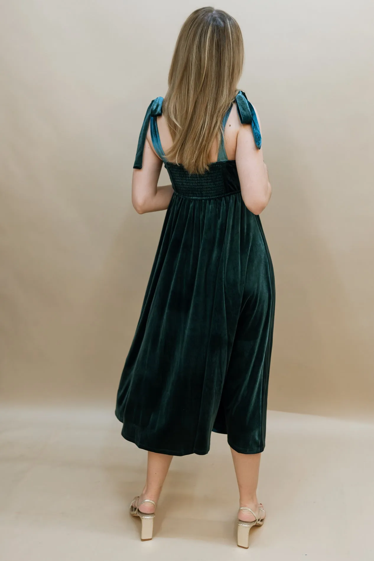 Kenzie Velvet Midi Dress - Hunter Green