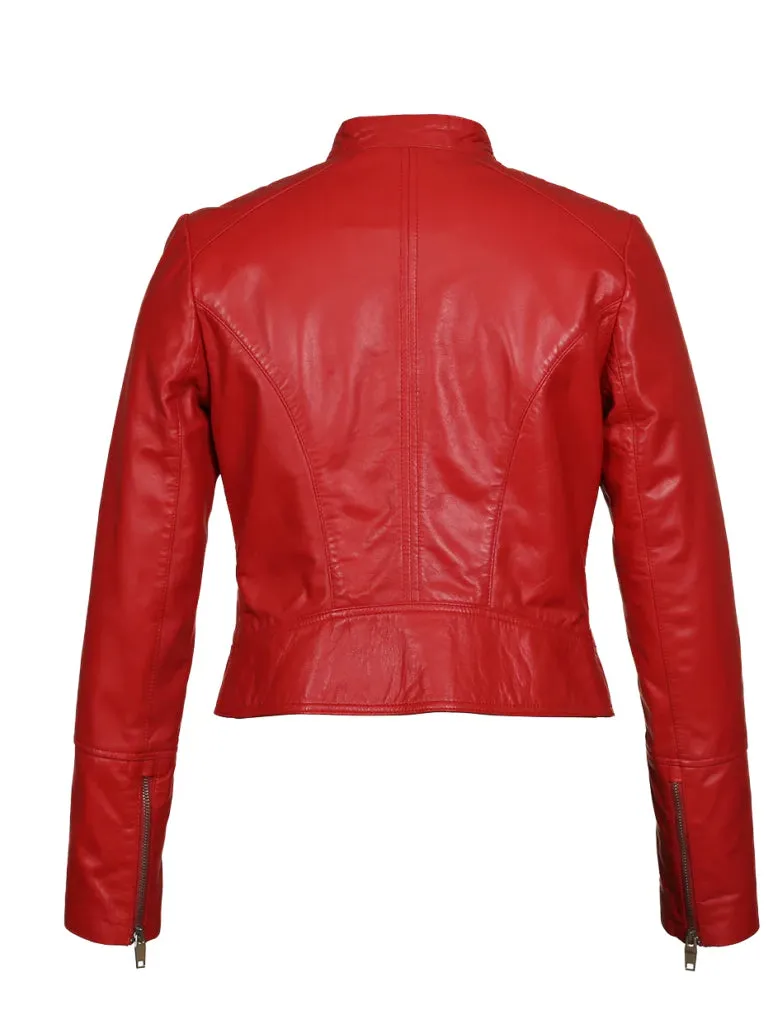 Lapel Style Red Biker Genuine Leather Jacket