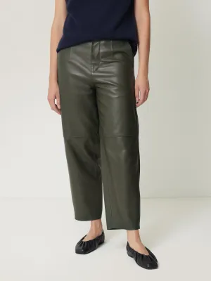 Leather Barrel Leg Trouser | Green