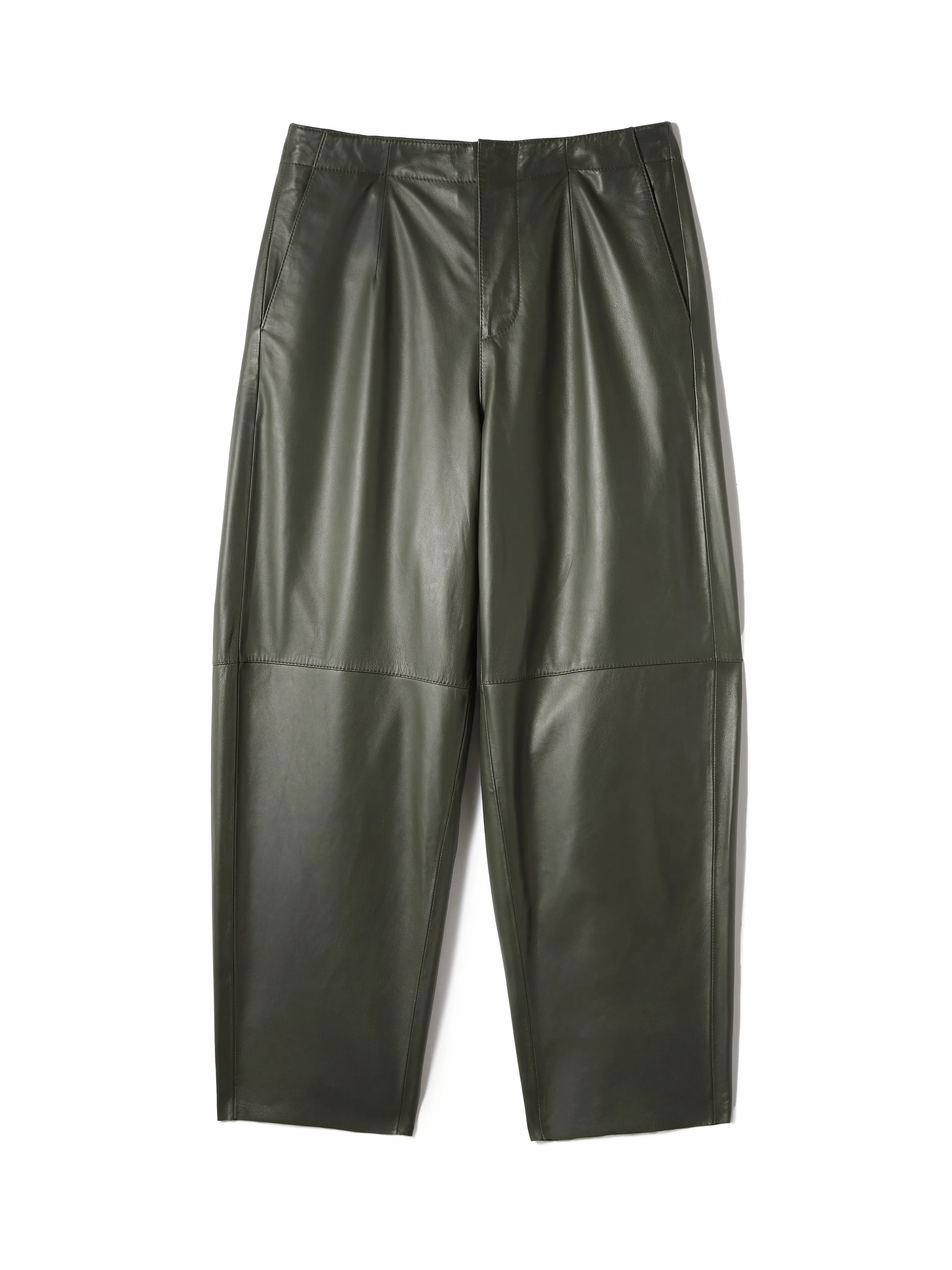 Leather Barrel Leg Trouser | Green