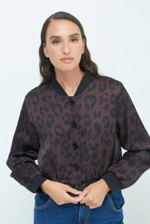 Leopard print button-up bomber jacket wholesale