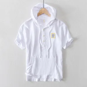 Linen Hooded Casual Short-Sleeved Shirt