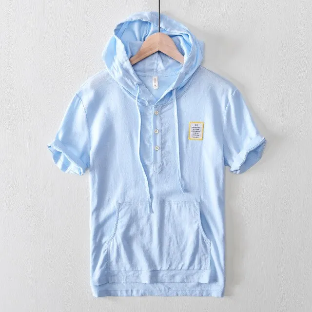 Linen Hooded Casual Short-Sleeved Shirt