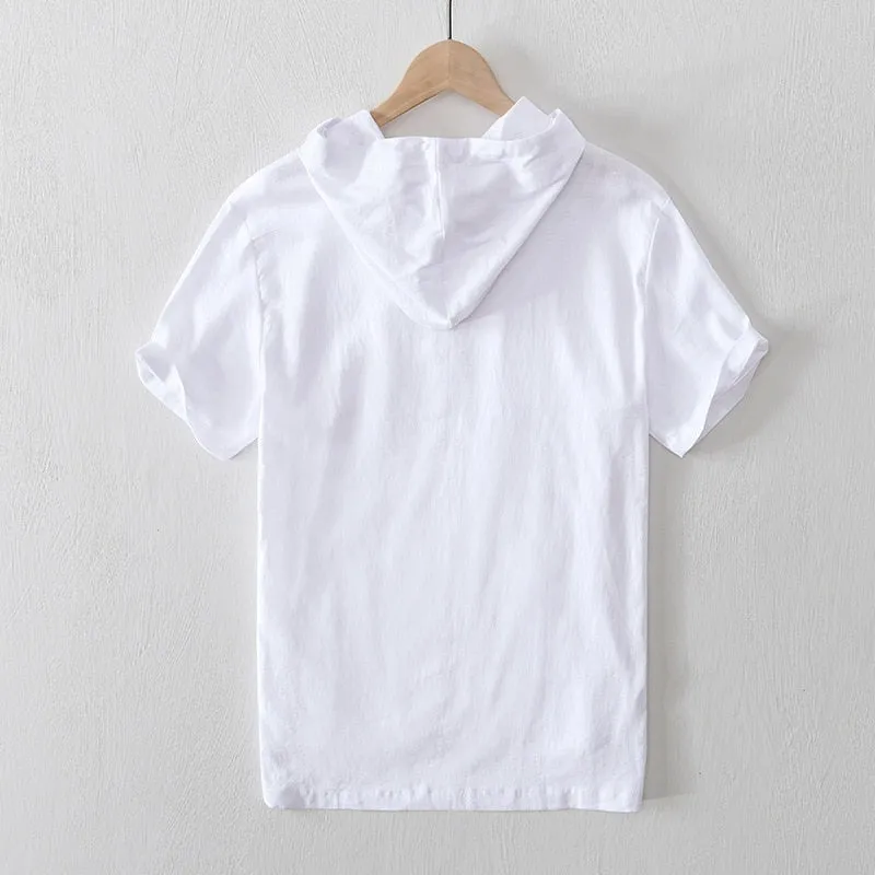 Linen Hooded Casual Short-Sleeved Shirt