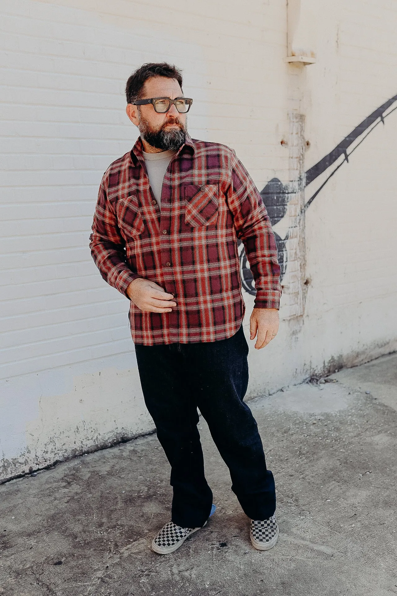 Long Sleeve Work Shirt- Red Twill Check (SC29359)