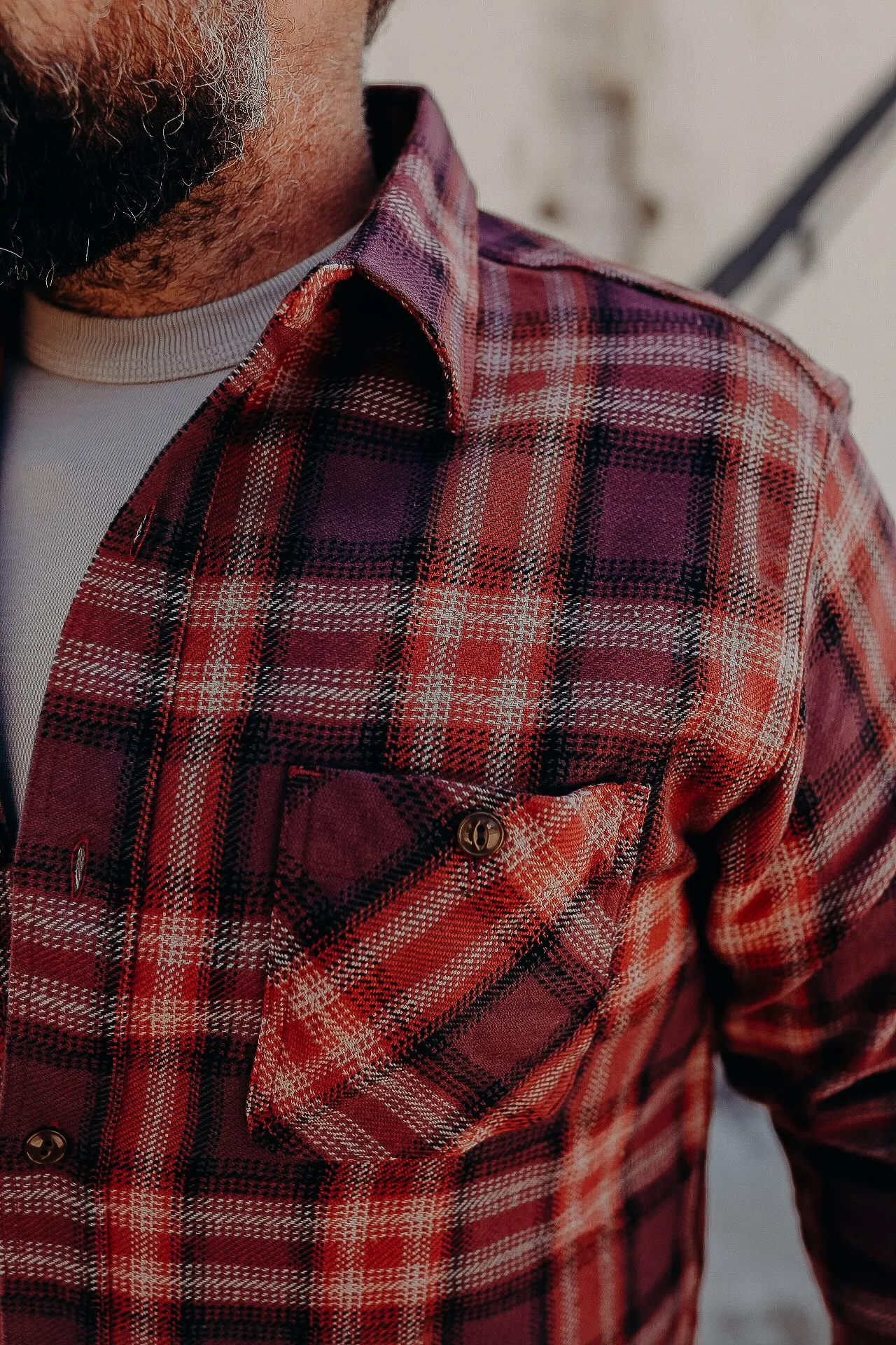 Long Sleeve Work Shirt- Red Twill Check (SC29359)