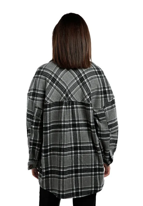 Long Sleeves Oversized Checkered Shacket