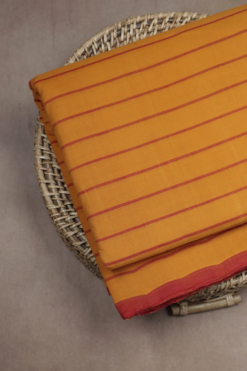 Maroon Stripe on Yellow Mangalagiri Cotton Fabric