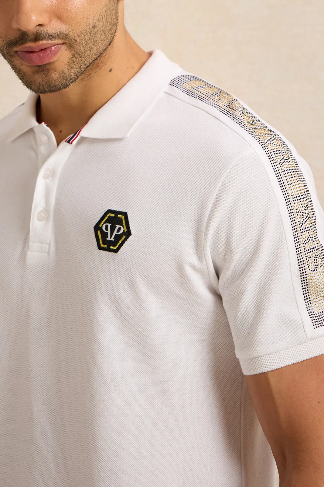 Men White Solid Polo Shirt