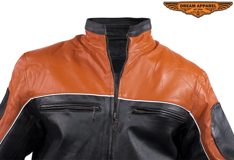 Mens Black & Orange Racer Jacket With Reflective Piping