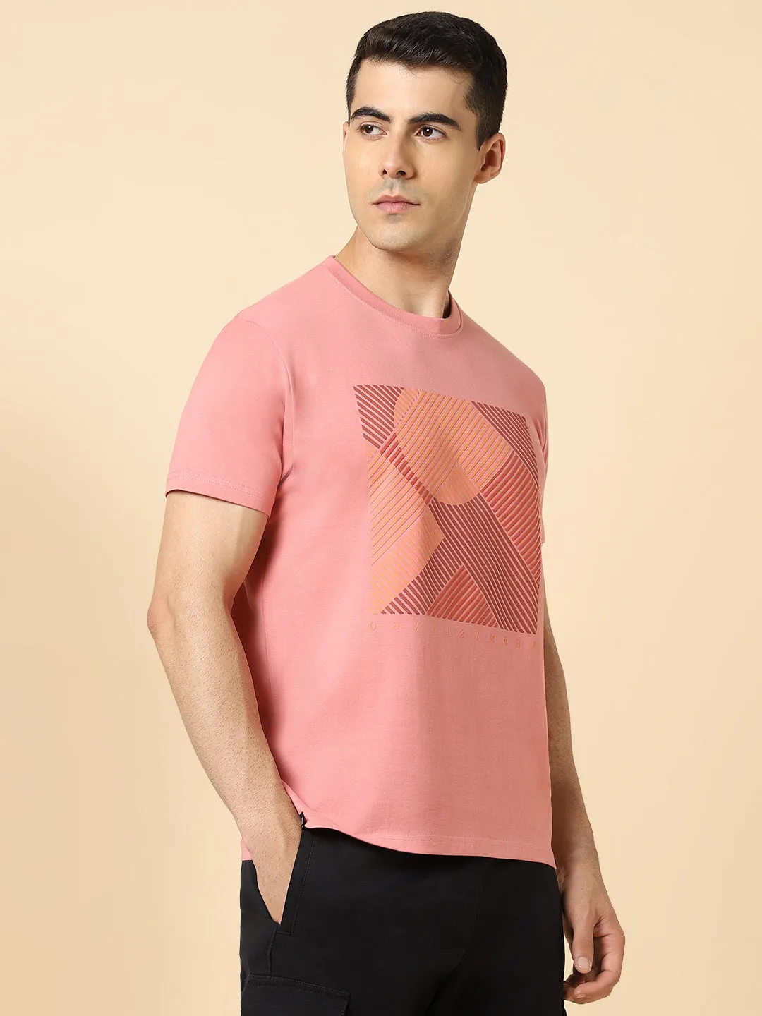 Men's Mandrian Collar Regular Fit Solid Pink Shirts