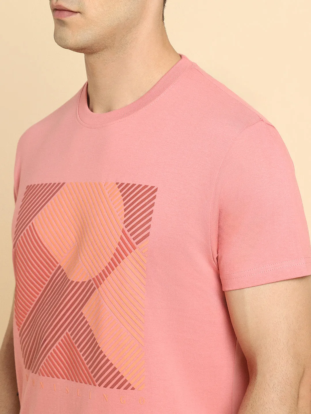 Men's Mandrian Collar Regular Fit Solid Pink Shirts