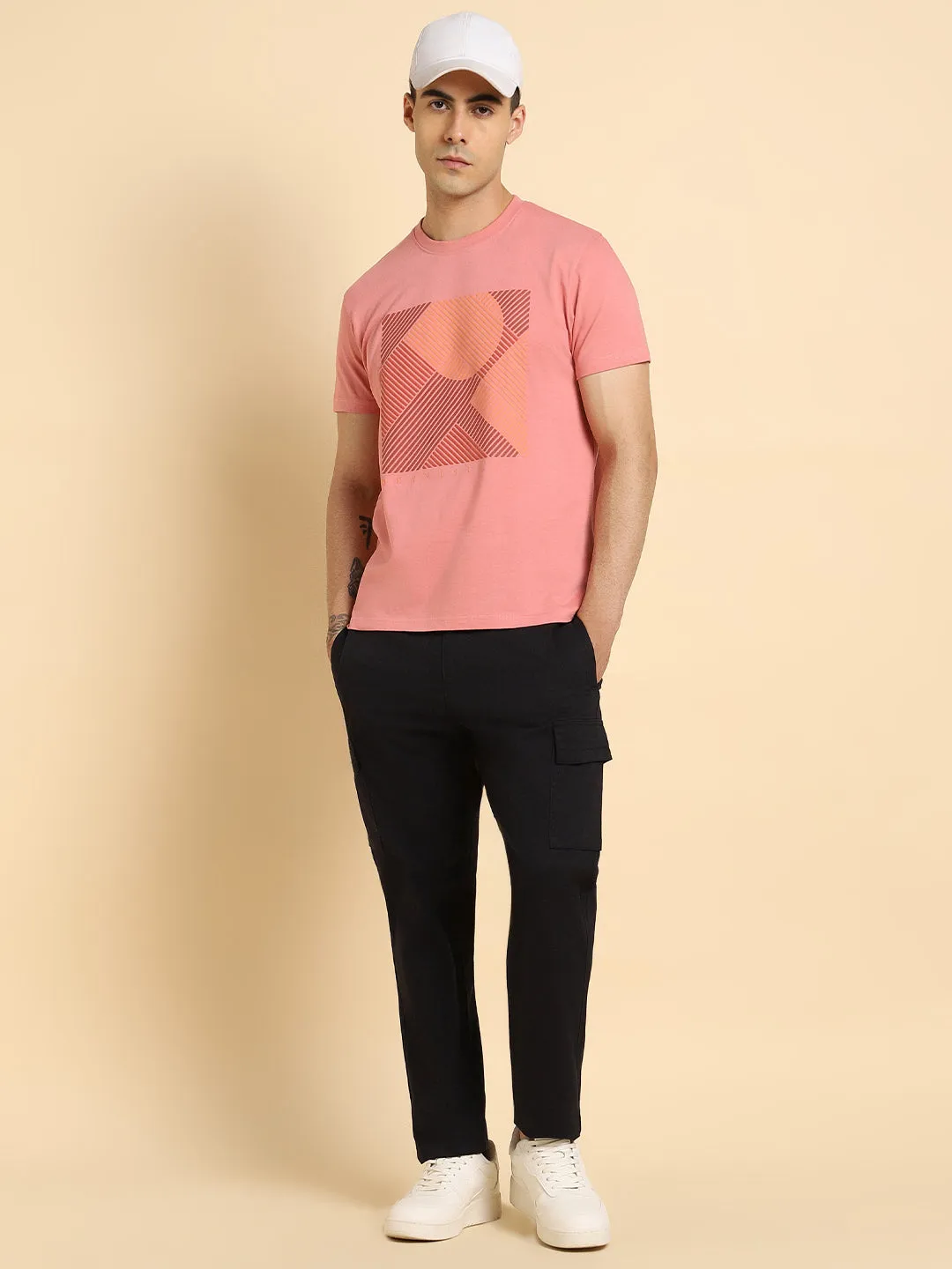 Men's Mandrian Collar Regular Fit Solid Pink Shirts