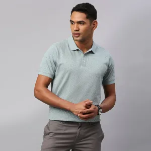 Men's Pure Cotton All Over Printed Half Sleeves Polo T-Shirt (Powder Blue)