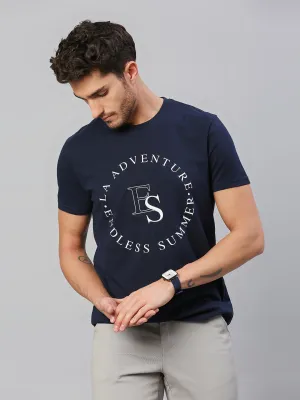 Men's Pure Cotton Printed Half Sleeves Casual T-Shirt (Navy)