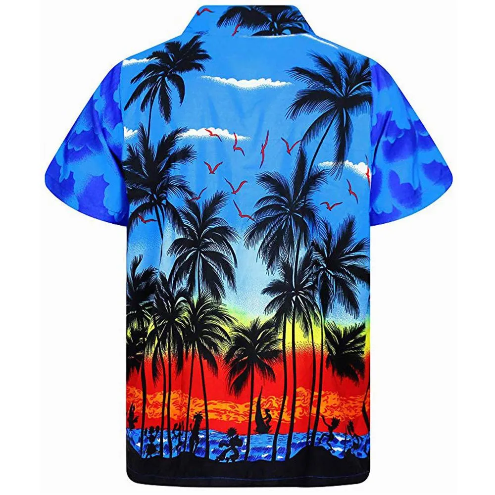 Mens Short Sleeve Colorful Hawaiian-style Pattern Button Down Shirt