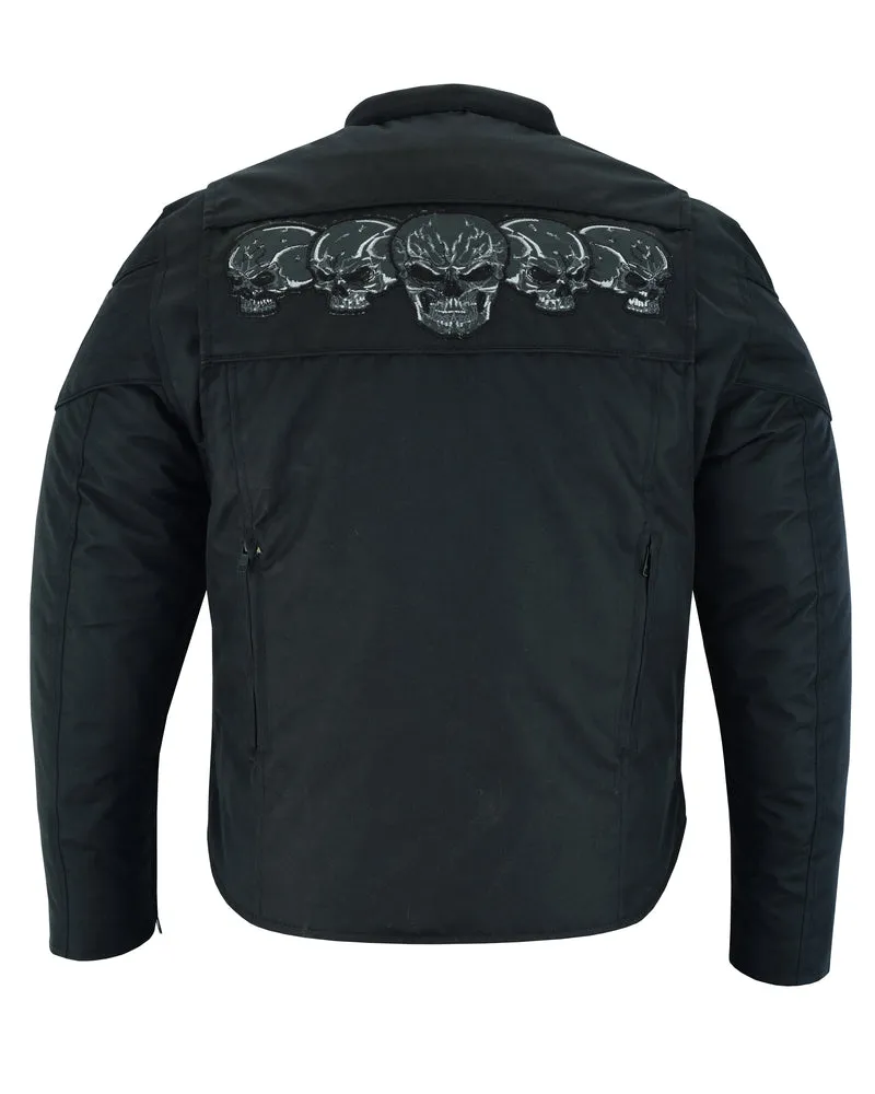 Men's Textile Scooter Style Jacket w/ Reflective Skulls