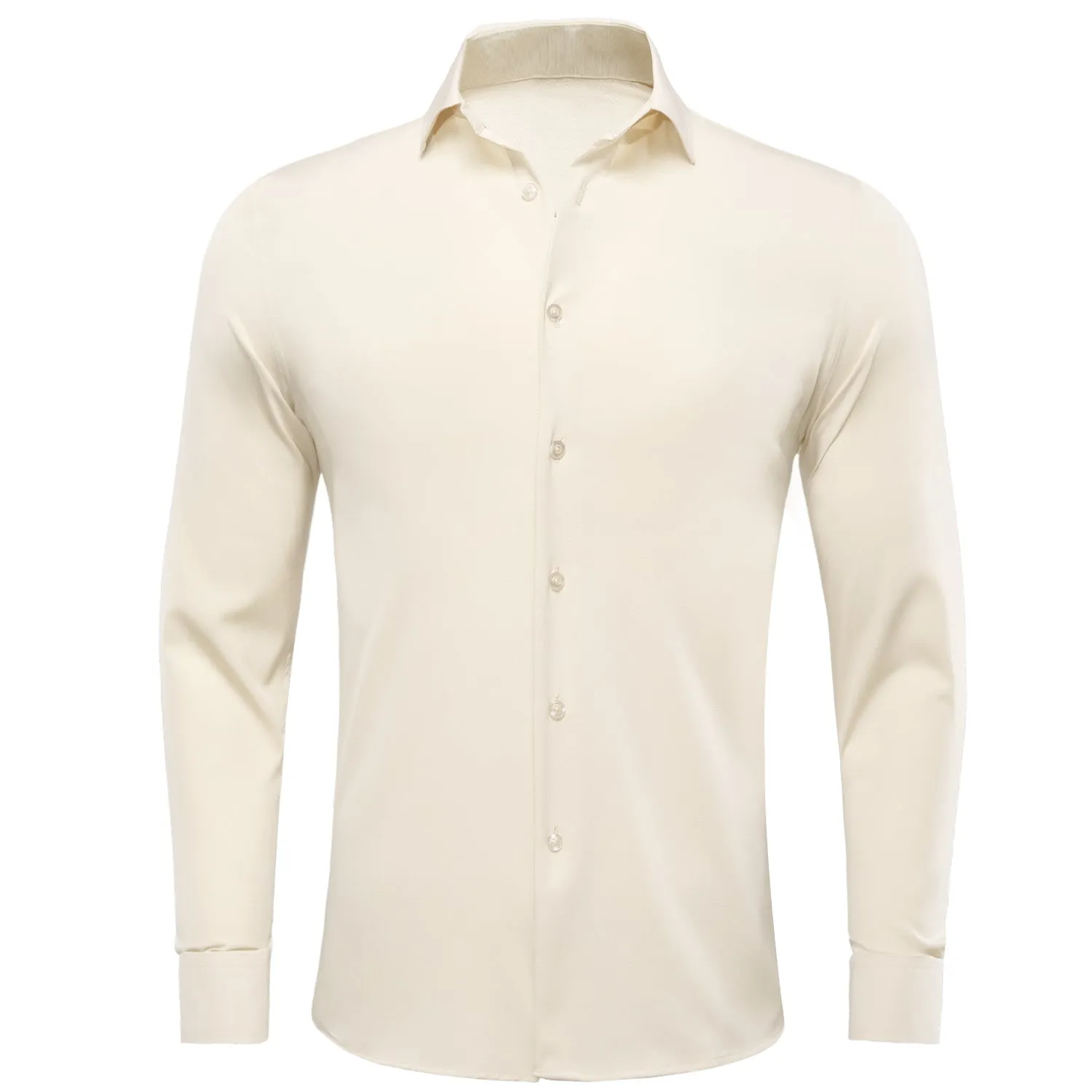 Milk White Solid Stretch Men's Long Sleeve Shirt