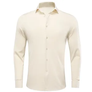 Milk White Solid Stretch Men's Long Sleeve Shirt