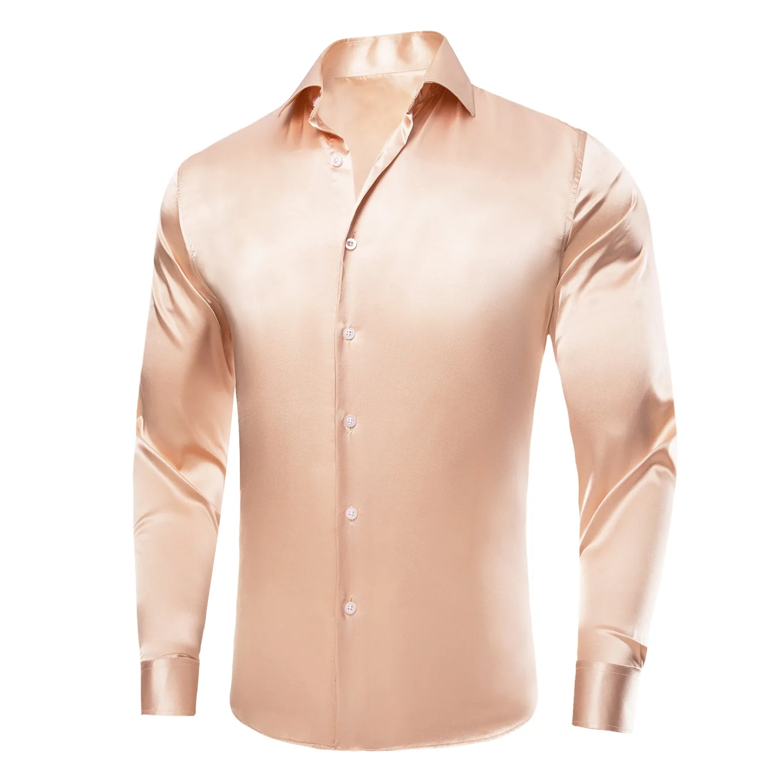 Mist Orange Solid Satin Silk Men's Long Sleeve Dress Shirt