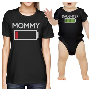 Mommy & Daughter Battery Black Mom and Baby Girl Matching T Shirt