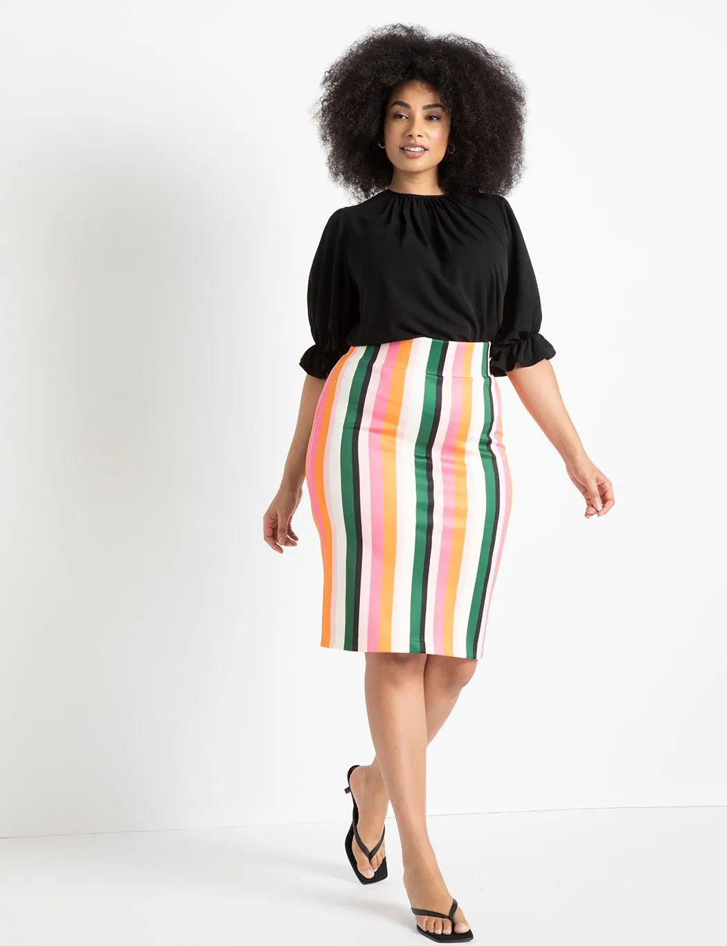 Neoprene Column Skirt in Paloma Stripe