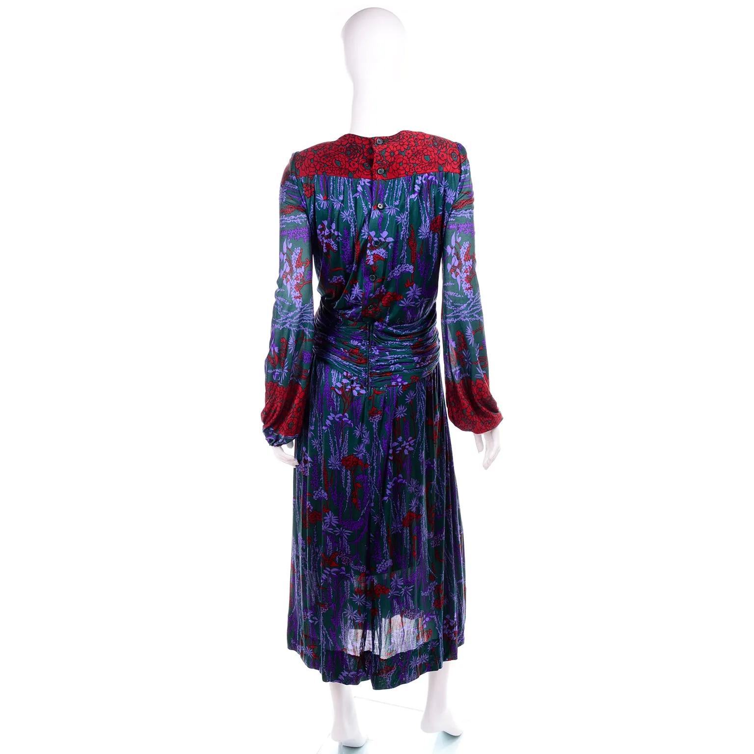 Numbered Lanvin Paris Vintage Dress in Purple Green Floral Jersey