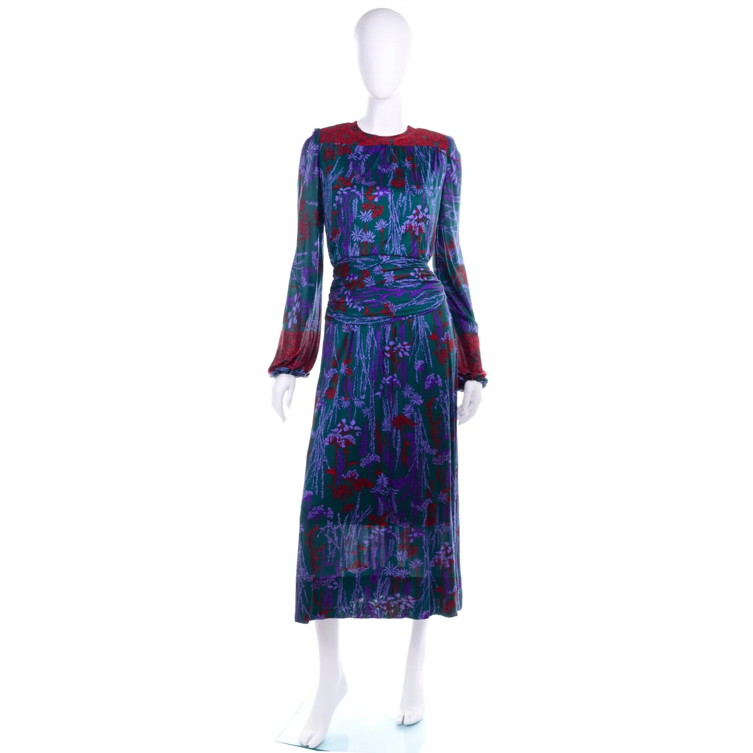 Numbered Lanvin Paris Vintage Dress in Purple Green Floral Jersey