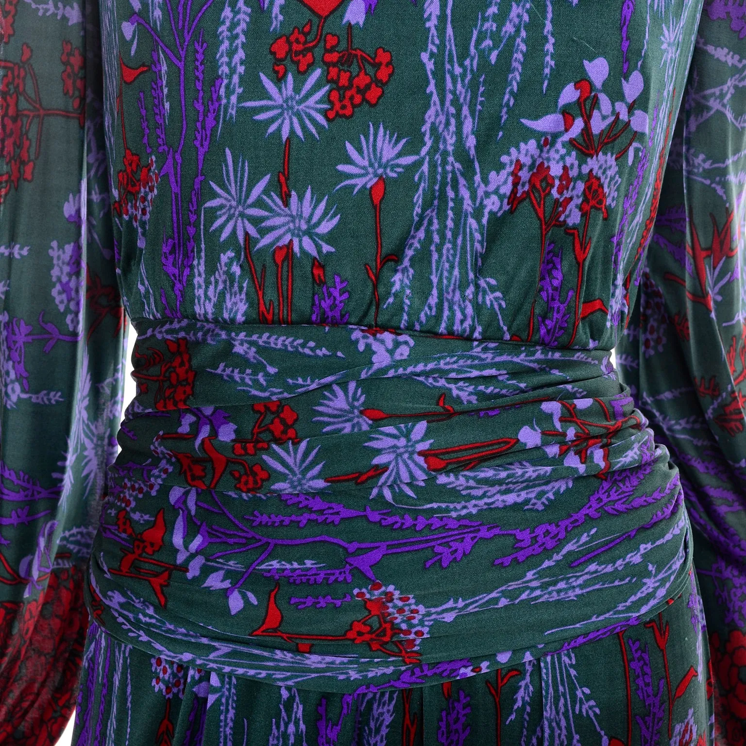 Numbered Lanvin Paris Vintage Dress in Purple Green Floral Jersey