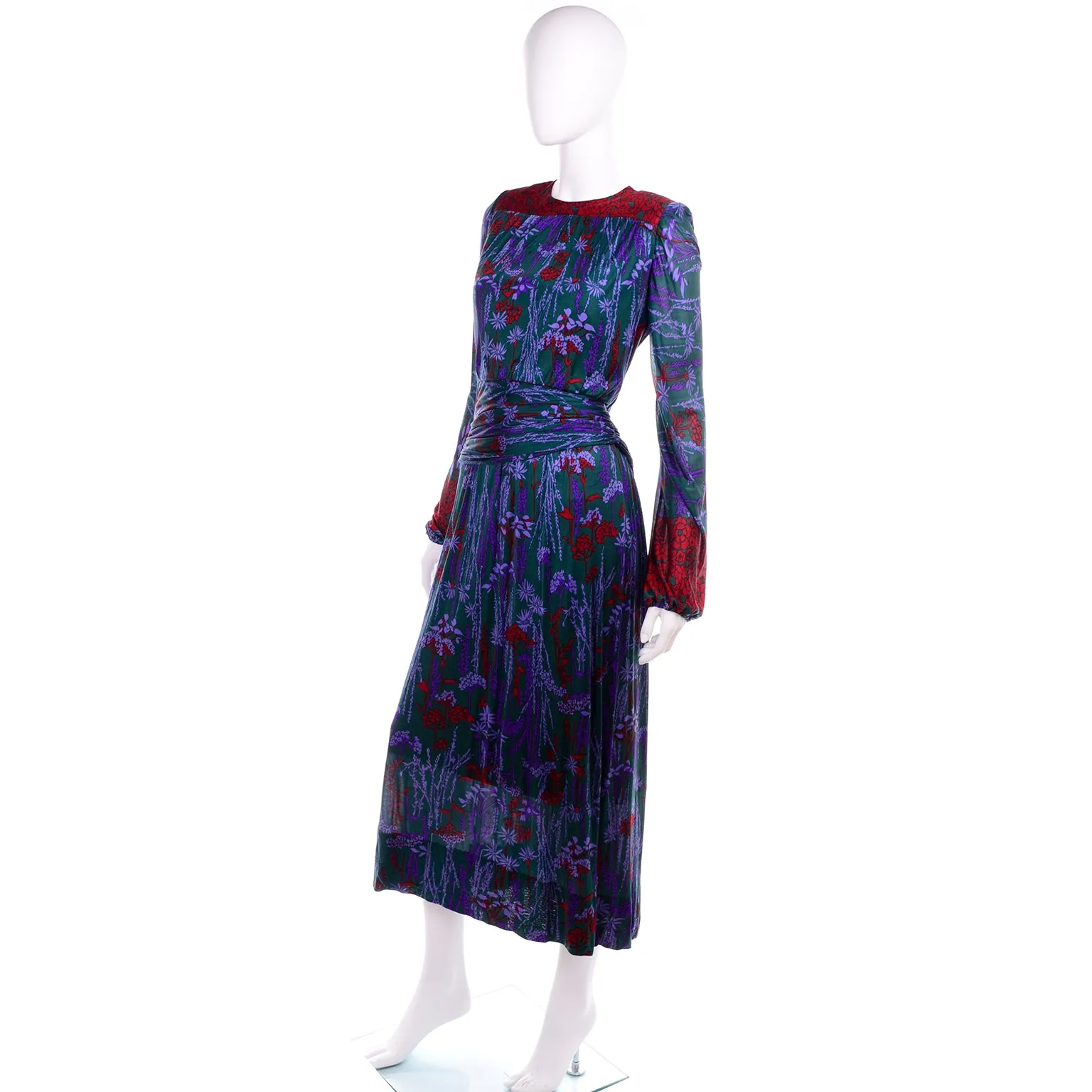 Numbered Lanvin Paris Vintage Dress in Purple Green Floral Jersey