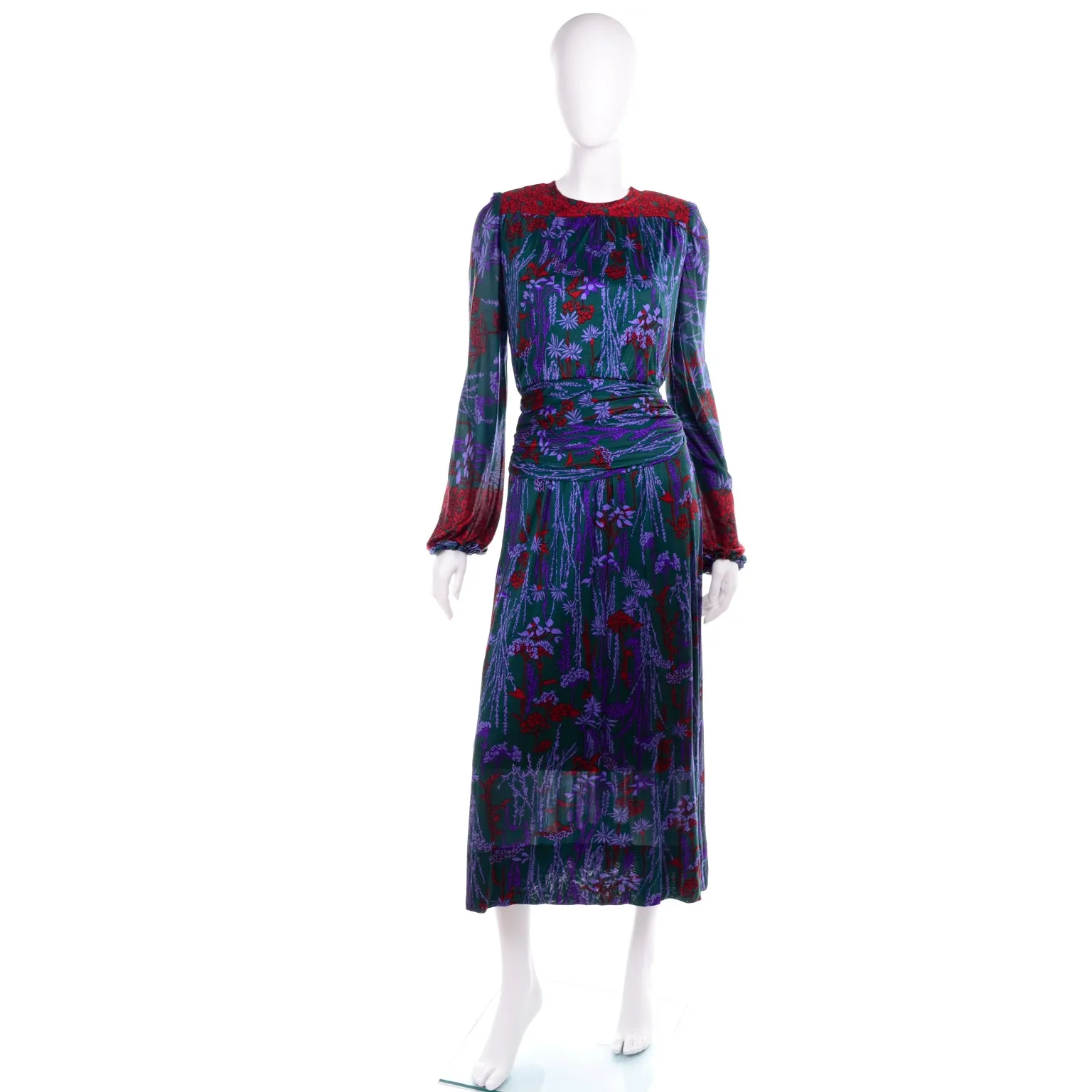 Numbered Lanvin Paris Vintage Dress in Purple Green Floral Jersey