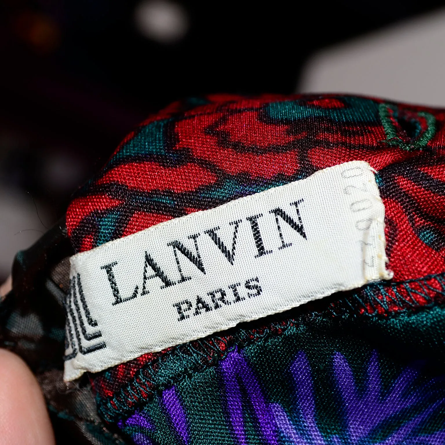 Numbered Lanvin Paris Vintage Dress in Purple Green Floral Jersey