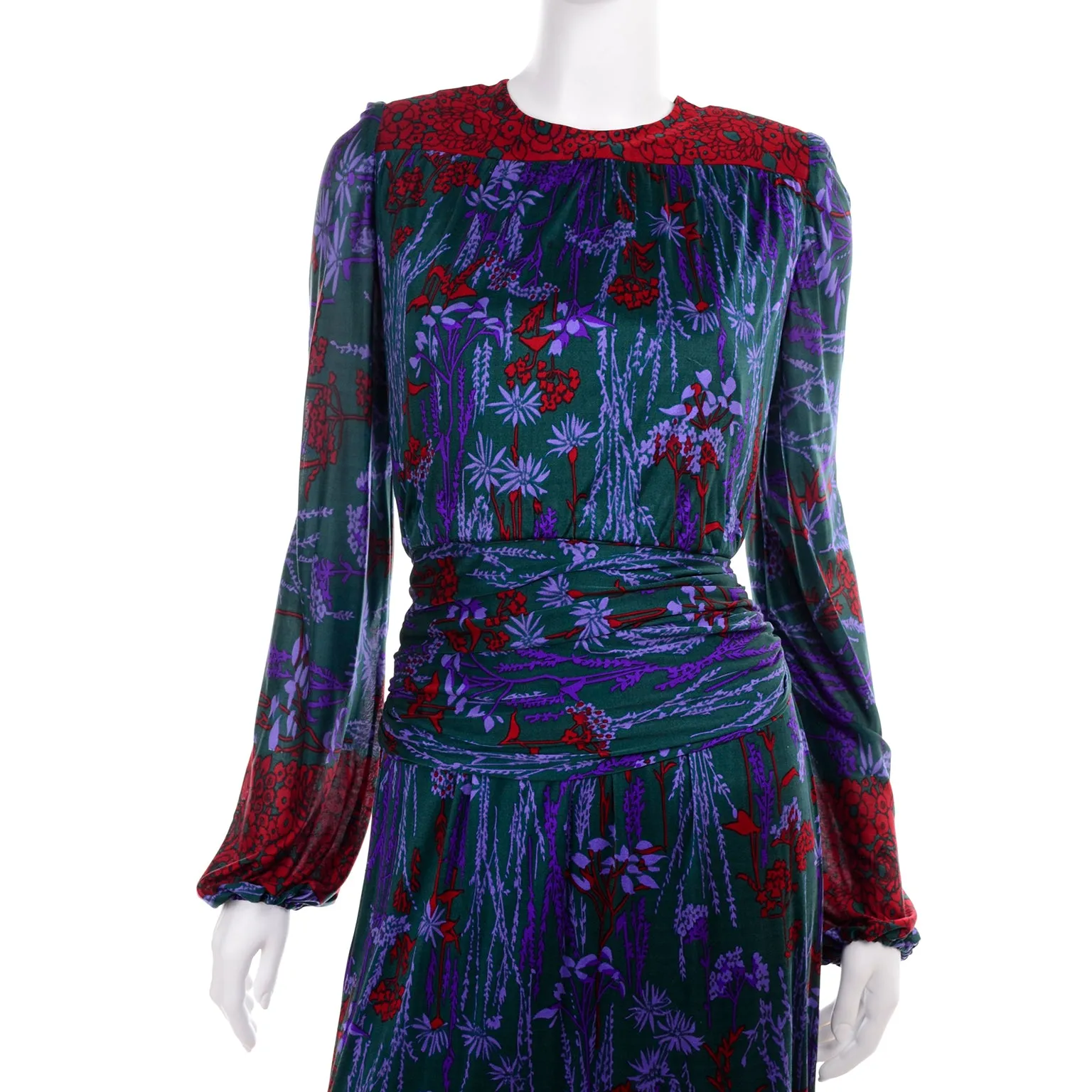 Numbered Lanvin Paris Vintage Dress in Purple Green Floral Jersey