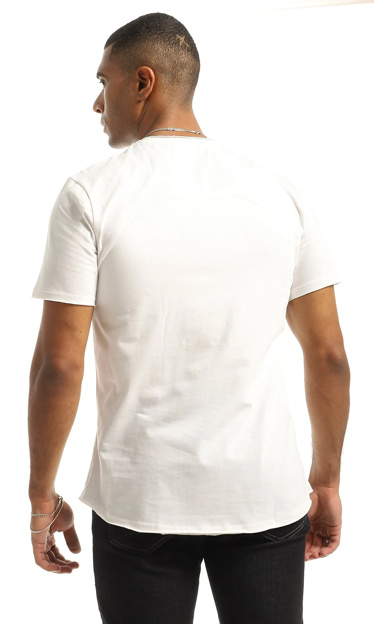 O154938 Basic Round Neck Slip On White T-Shirt