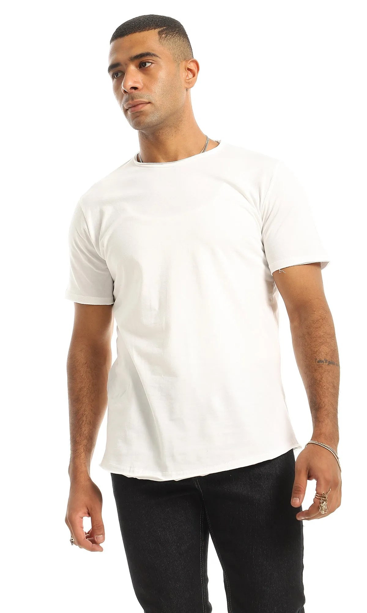 O154938 Basic Round Neck Slip On White T-Shirt