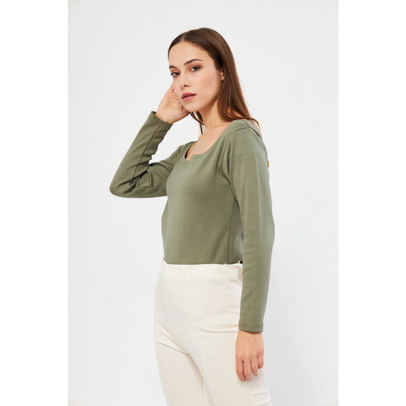 Olive Square Neck Rib Top