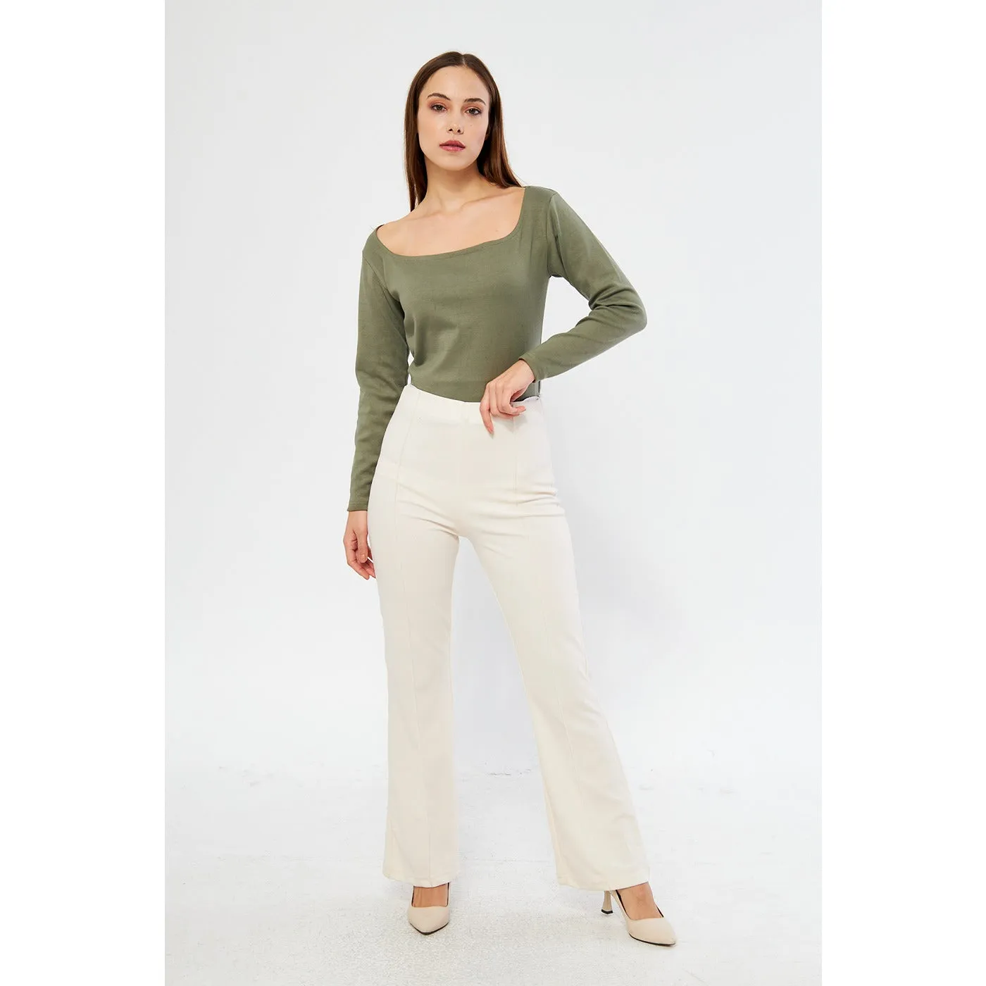 Olive Square Neck Rib Top