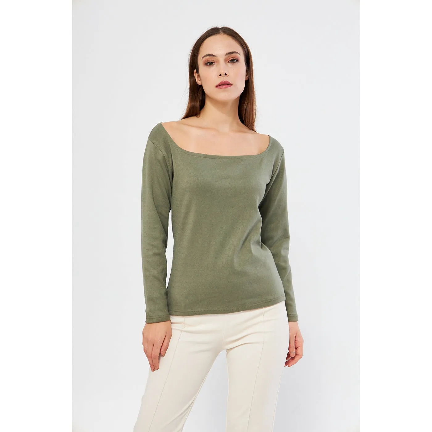 Olive Square Neck Rib Top