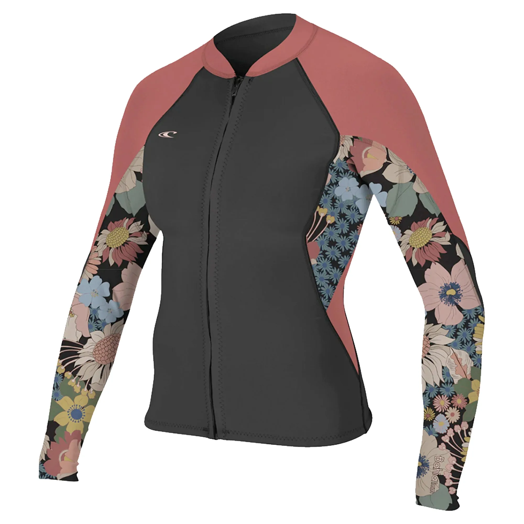 O'Neill Bahia 1.5mm Women's Front Zip Wetsuit Jacket - Black/Tearose