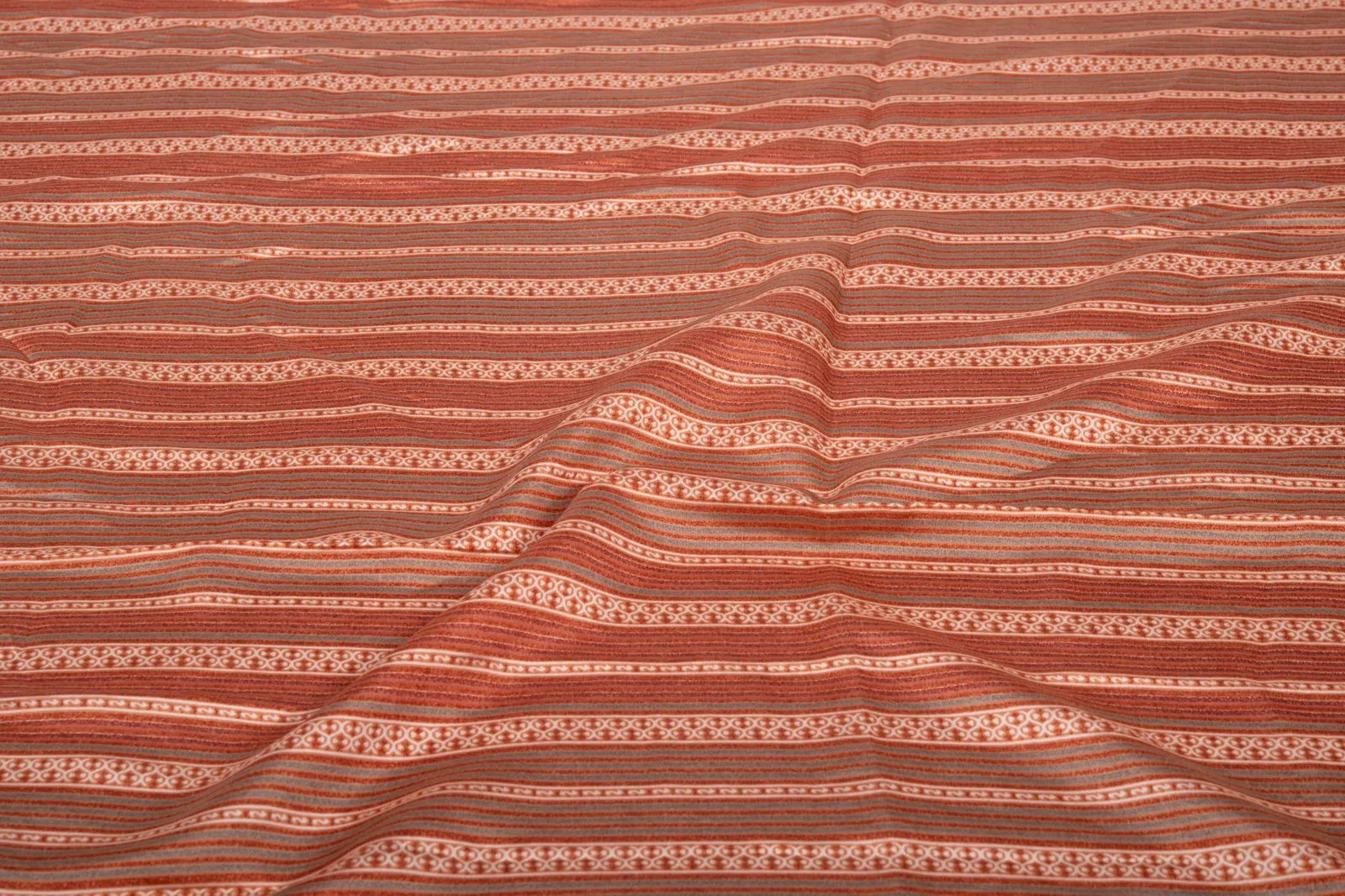 Orange Gray Stripes Printed Modal Silk Cotton Fabric