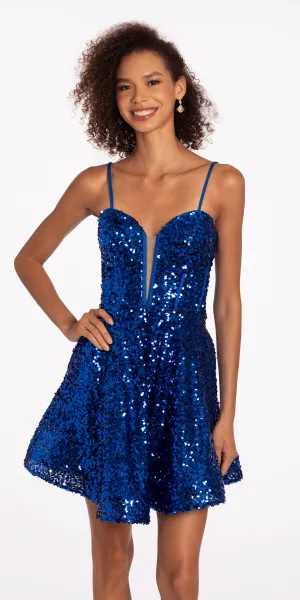 Plunging Sweetheart Corset Sequin Fit and Flare Dress