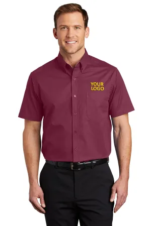 Port Authority Tall Short Sleeve Custom Easy Care Shirts, Burgundy/ Light Stone