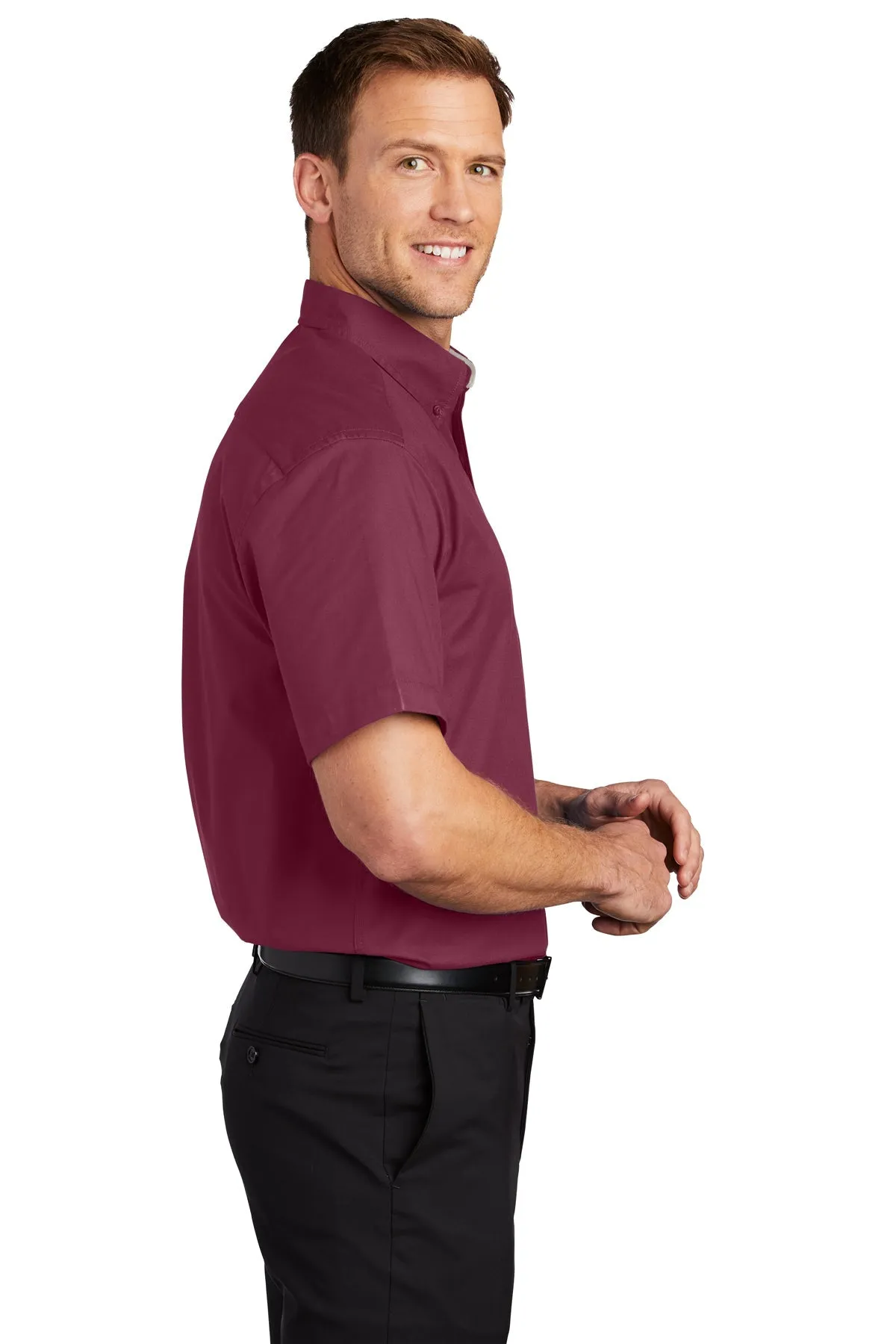 Port Authority Tall Short Sleeve Custom Easy Care Shirts, Burgundy/ Light Stone