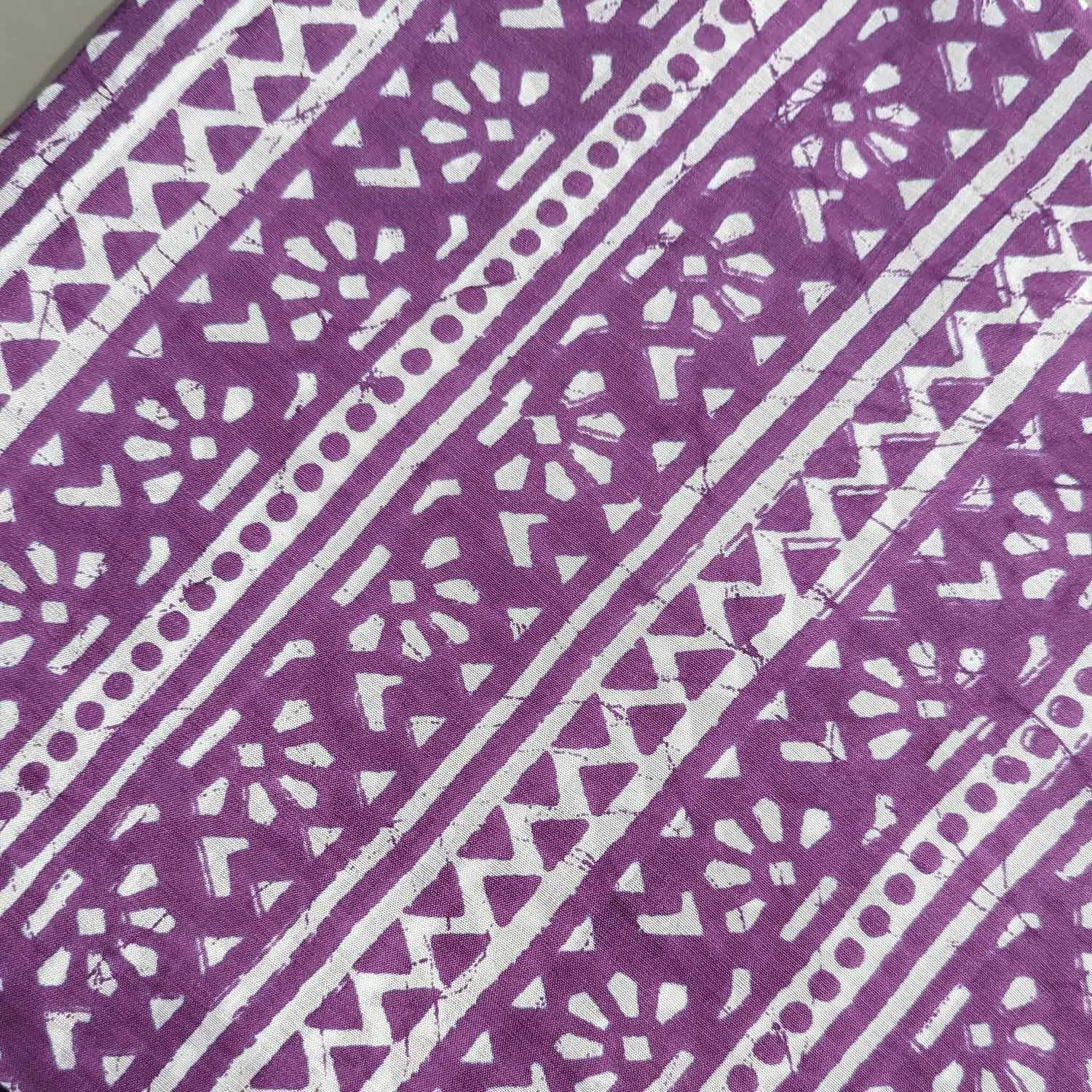 Precut Of Violet & White Traditional Muslin Silk Fabric