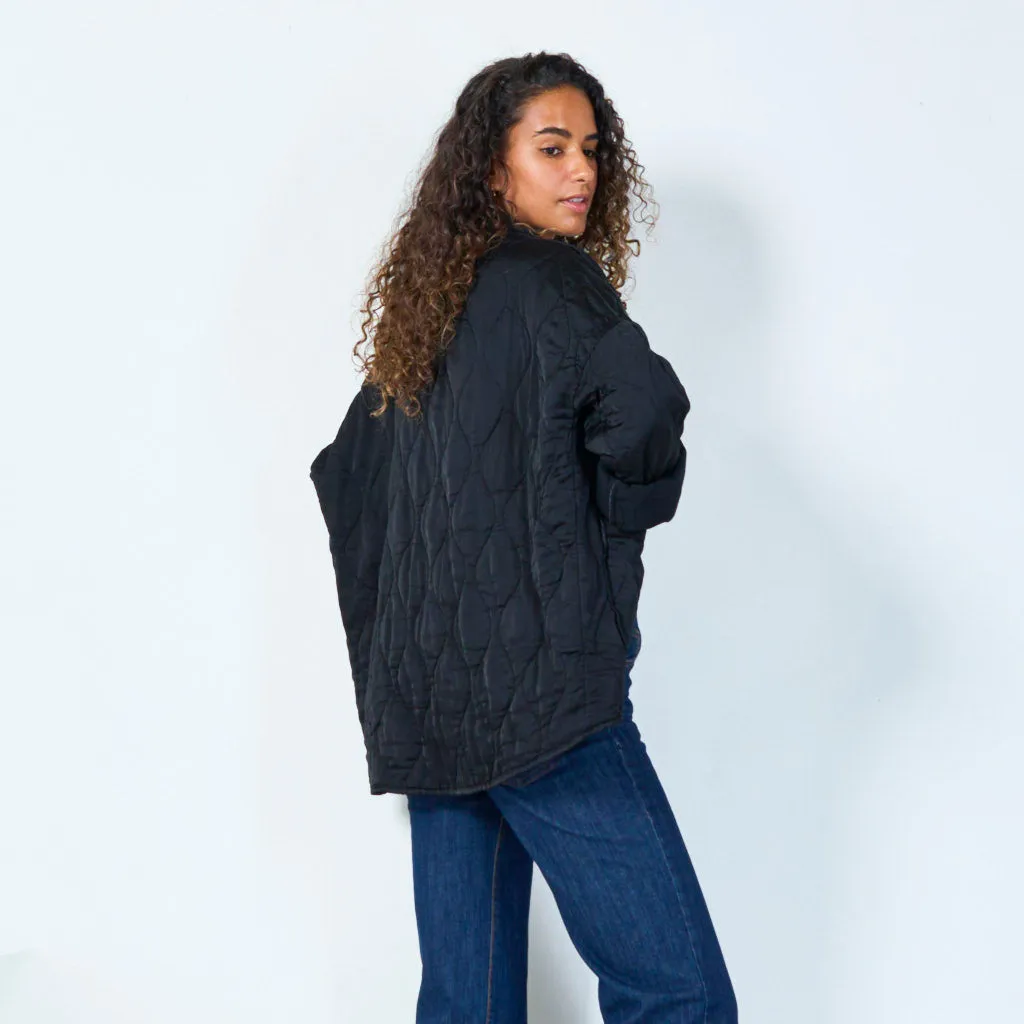 Quilted open-front jacket with rolled cuffs wholesale