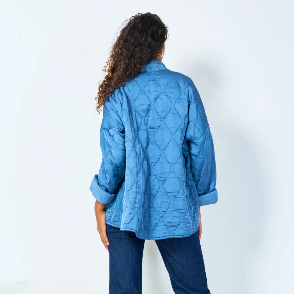 Quilted open-front jacket with rolled cuffs wholesale