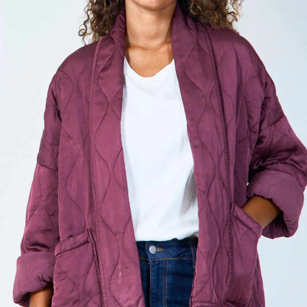 Quilted open-front jacket with rolled cuffs wholesale