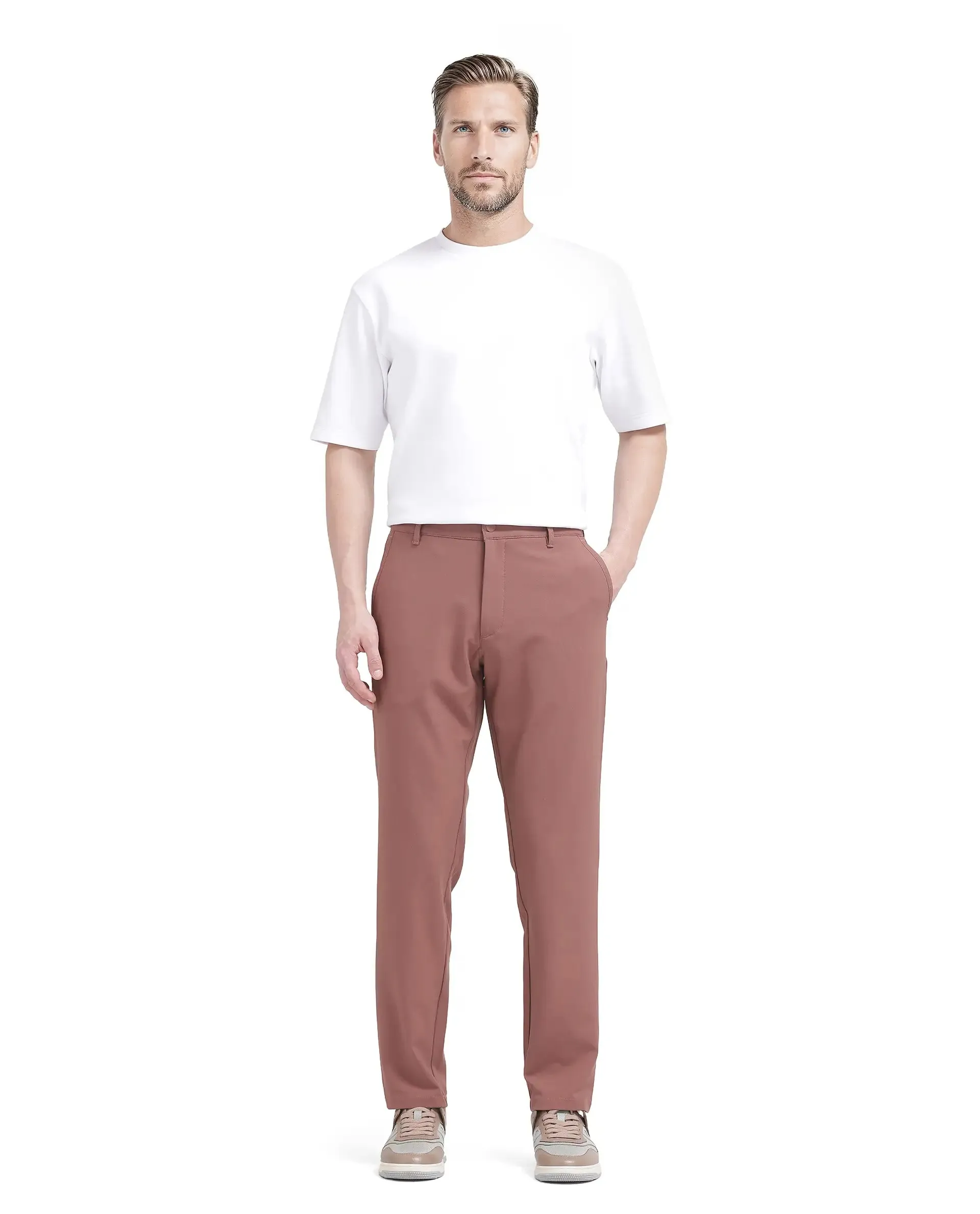 Rare Rabbit Men Driver-2 Dusky Rust Cotton Elastane Fabric Button Closure Plain Trouser