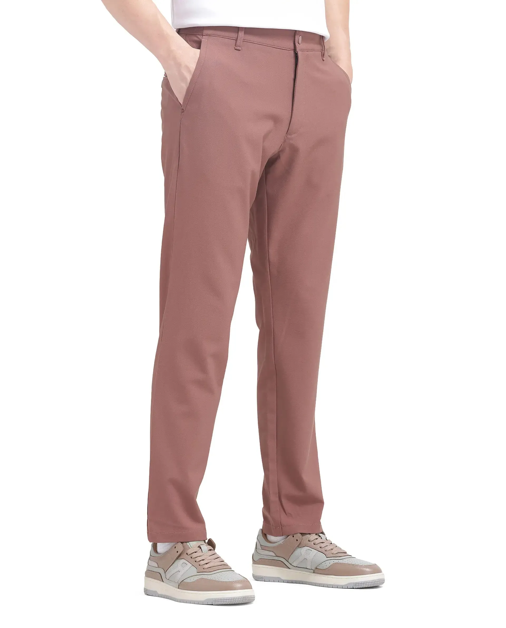 Rare Rabbit Men Driver-2 Dusky Rust Cotton Elastane Fabric Button Closure Plain Trouser